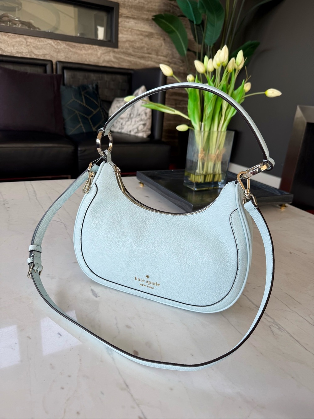 New Kate Spade Leila Pebbled Leather Shoulder/Crossbody Bag Crisp Sky - Picture 6 of 16